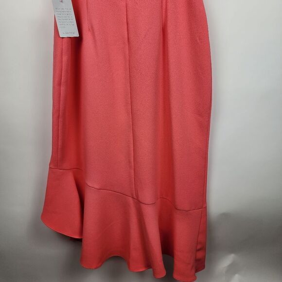 XSCAPE WOMENS 14 Double Strap Crepe Dress Coral HI LOW SLEEVELESS RUFFLE NWT NEW - Picture 11 of 11